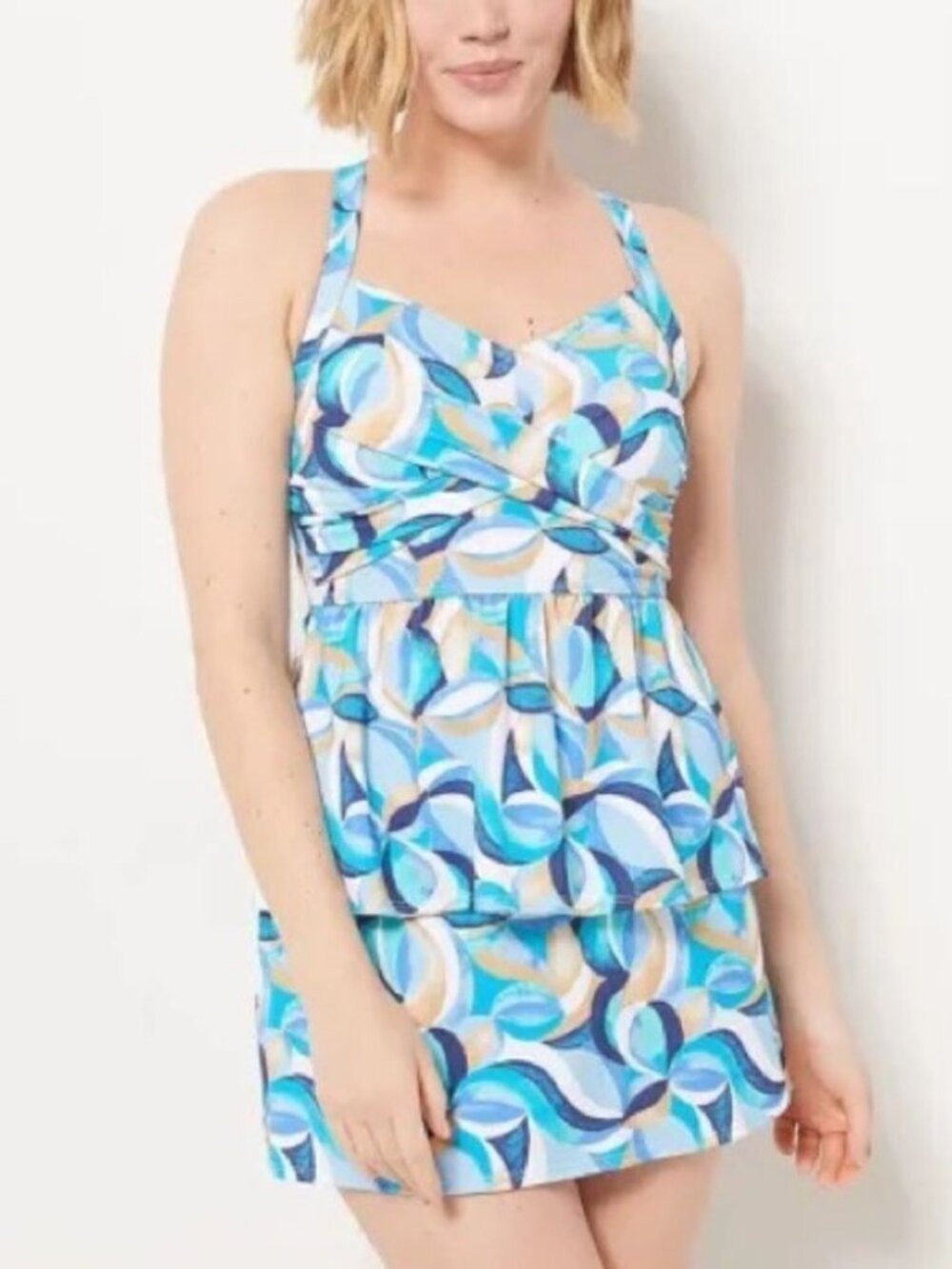 Denim & Co. Beach Twist Front Tankini with Skirt